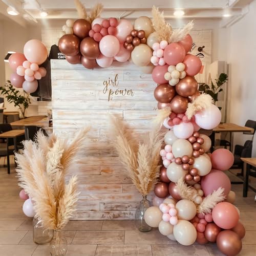 HILAVO Blush Pink Balloon Garland Kit – 88 Piece Dusty Rose, Gold & Beige Latex Balloons for Boho Baby Shower, Wedding & Birthday Decor