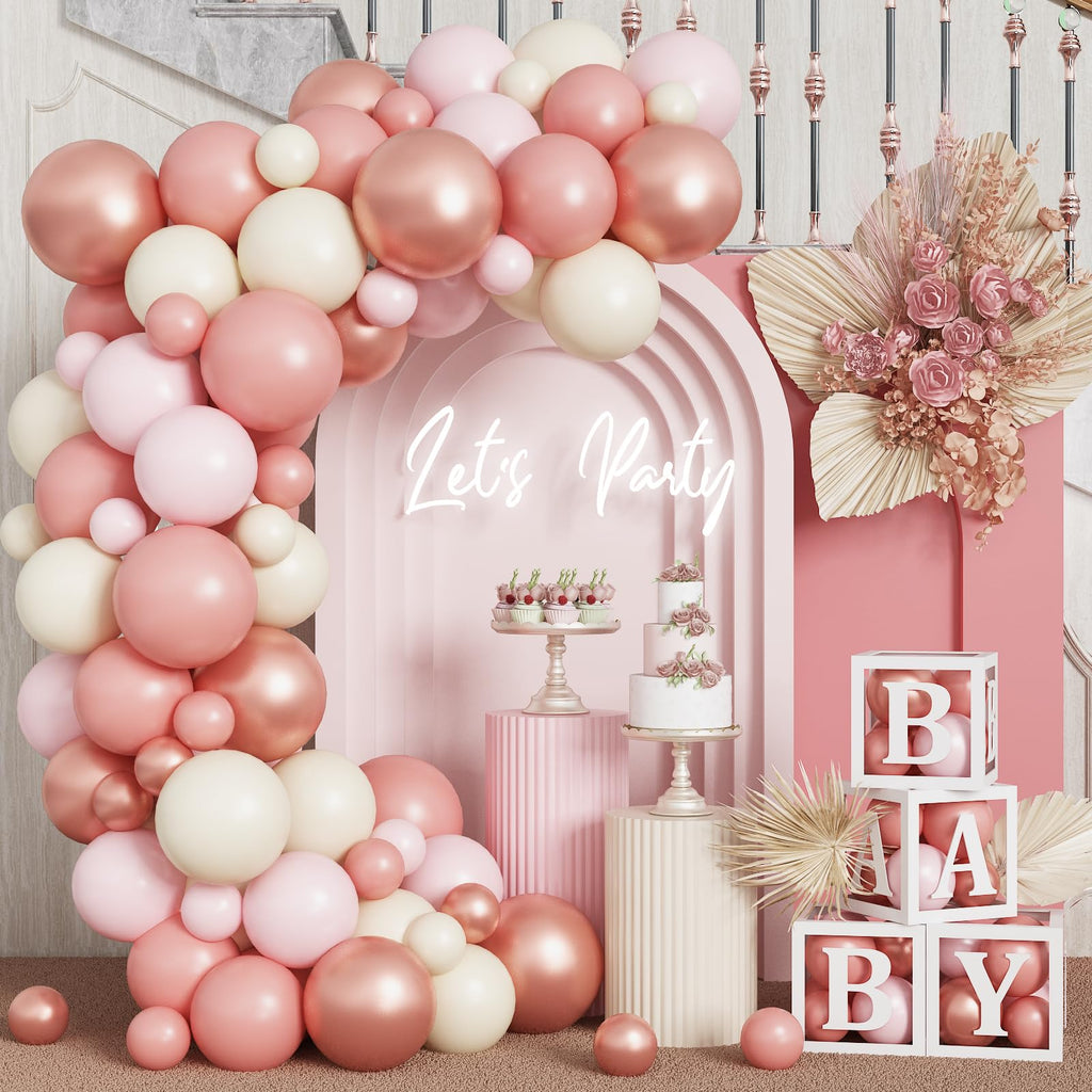 HILAVO Blush Pink Balloon Garland Kit – 88 Piece Dusty Rose, Gold & Beige Latex Balloons for Boho Baby Shower, Wedding & Birthday Decor