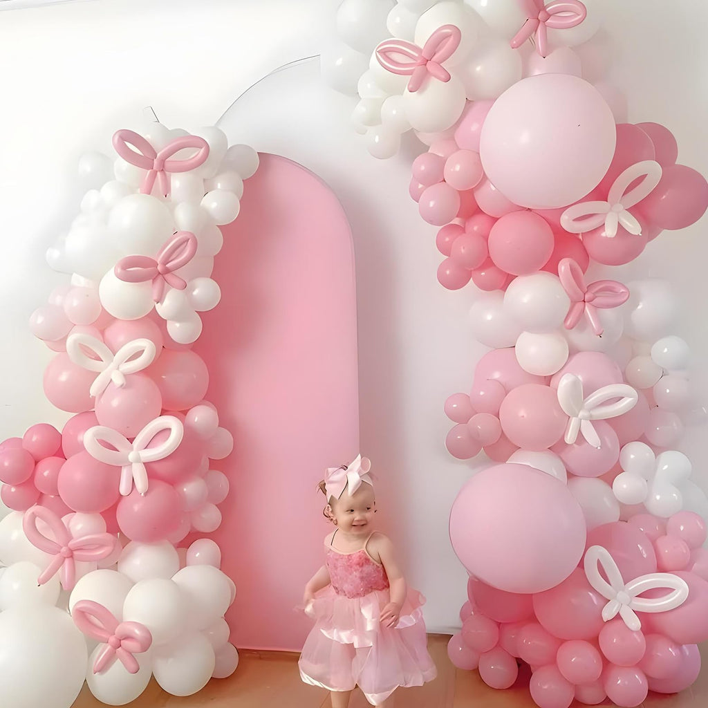 HILAVO Pink Bow Balloon Arch Kit 91 Pcs - Coquette Pastel Pink and White Birthday Decor