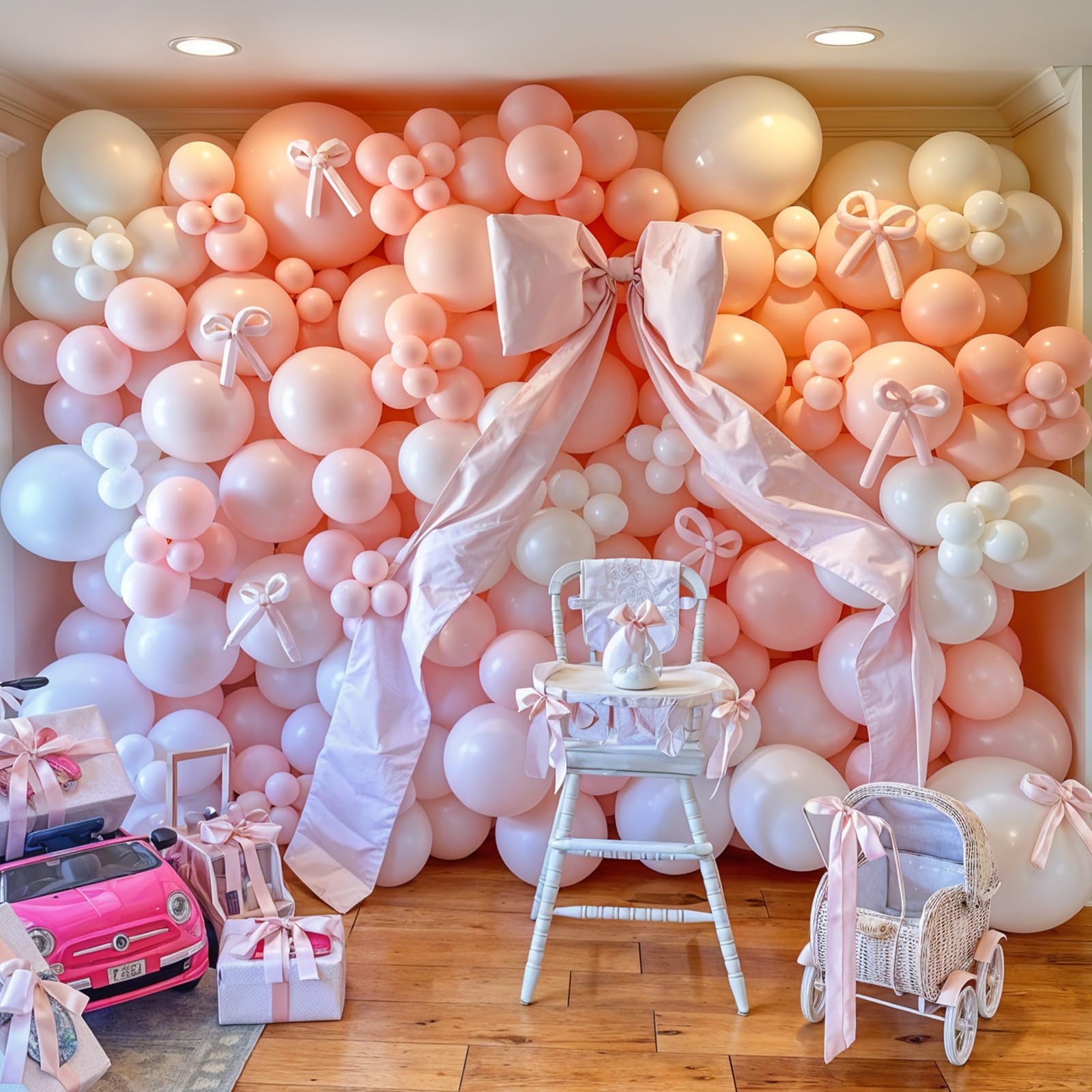 HILAVO Pink Bow Balloon Arch Kit 91 Pcs - Coquette Pastel Pink and White Birthday Decor