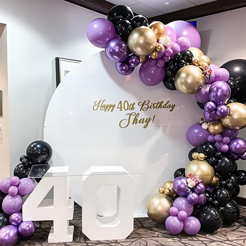 HILAVO Purple Black and Gold Balloon Arch Kit – 85 Piece Graduation Garland with Dark Purple, Metallic Gold, Confetti Balloons