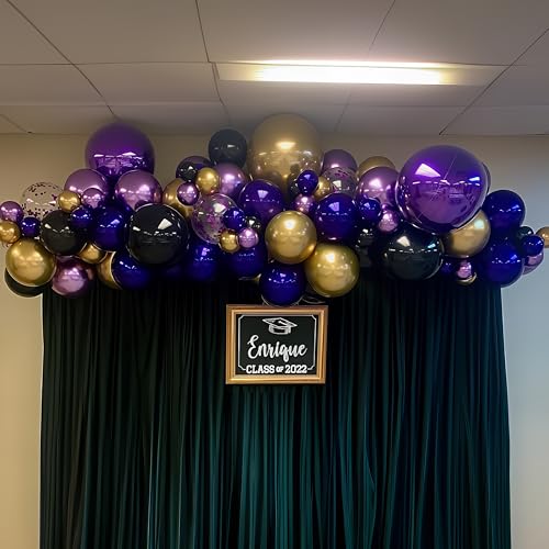 HILAVO Purple Black and Gold Balloon Arch Kit – 85 Piece Graduation Garland with Dark Purple, Metallic Gold, Confetti Balloons