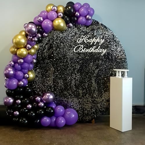 HILAVO Purple Black and Gold Balloon Arch Kit – 85 Piece Graduation Garland with Dark Purple, Metallic Gold, Confetti Balloons