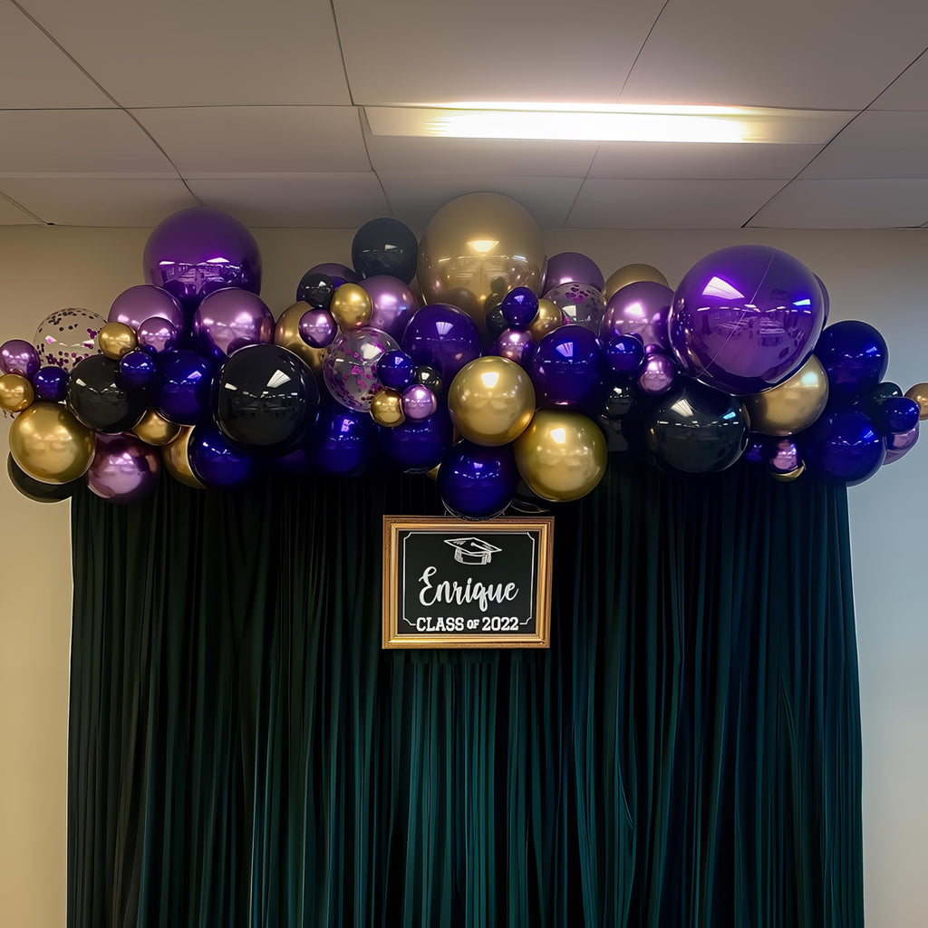 HILAVO Purple Black and Gold Balloon Arch Kit – 85 Piece Graduation Garland with Dark Purple, Metallic Gold, Confetti Balloons