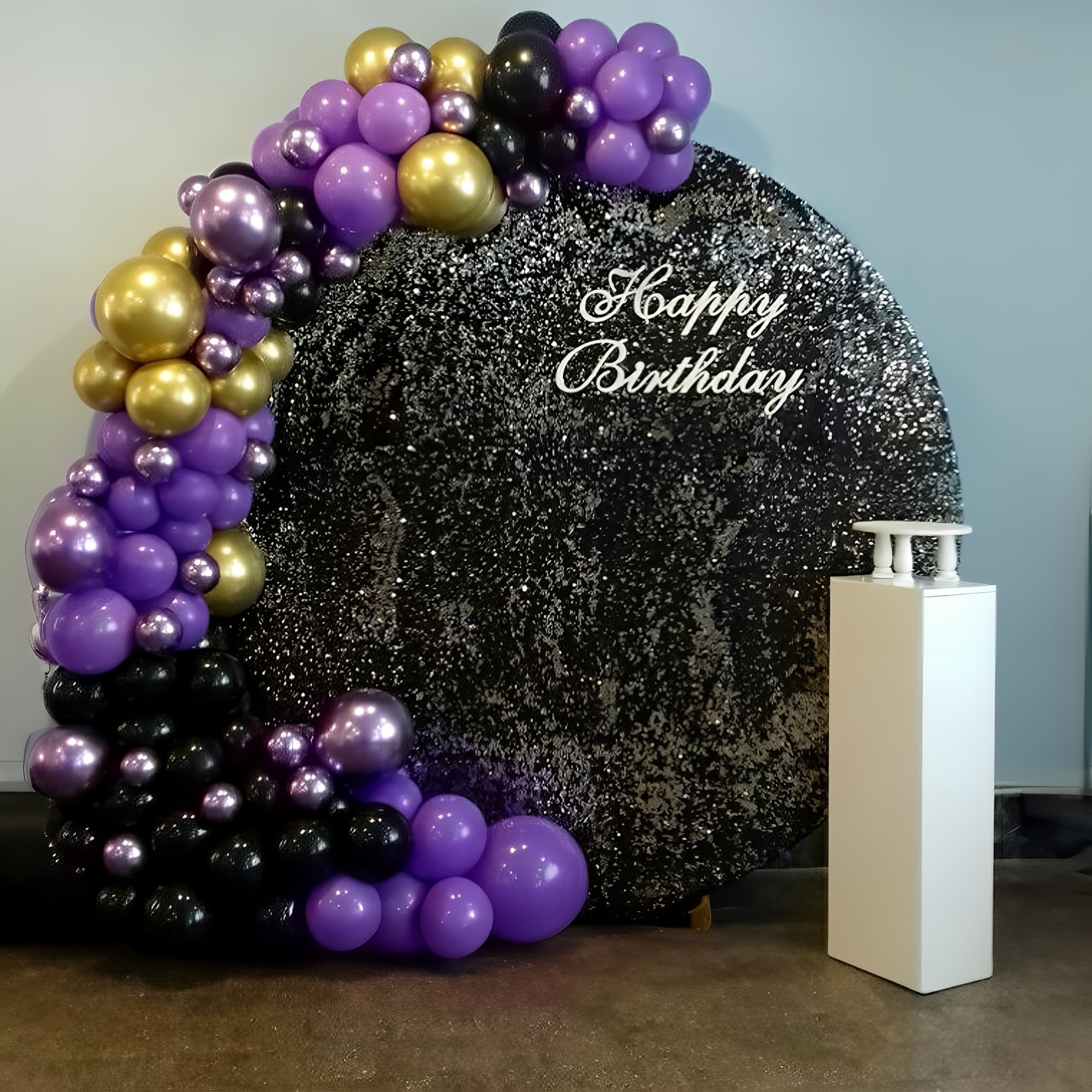 HILAVO Purple Black and Gold Balloon Arch Kit – 85 Piece Graduation Garland with Dark Purple, Metallic Gold, Confetti Balloons