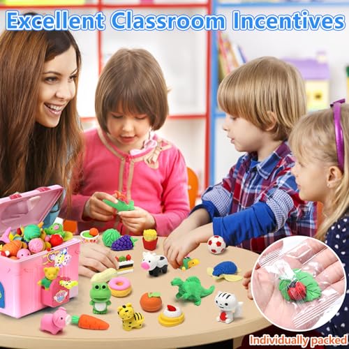 HINZER 50 Pack Animal Erasers for Kids - 3D Puzzle Erasers, Bulk Classroom Rewards and Party Favors