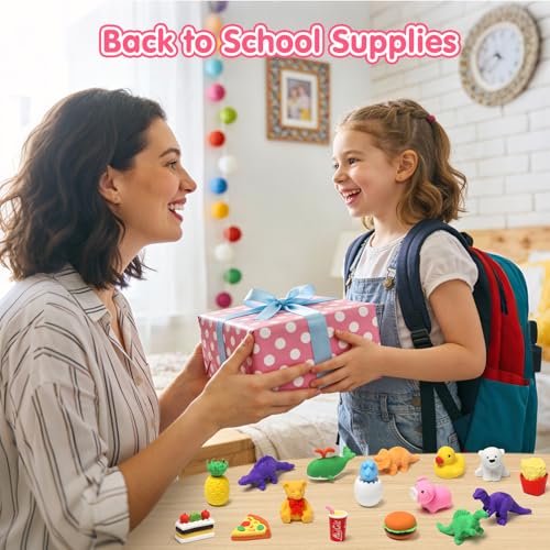 HINZER 50 Pack Animal Erasers for Kids - 3D Puzzle Erasers, Bulk Classroom Rewards and Party Favors