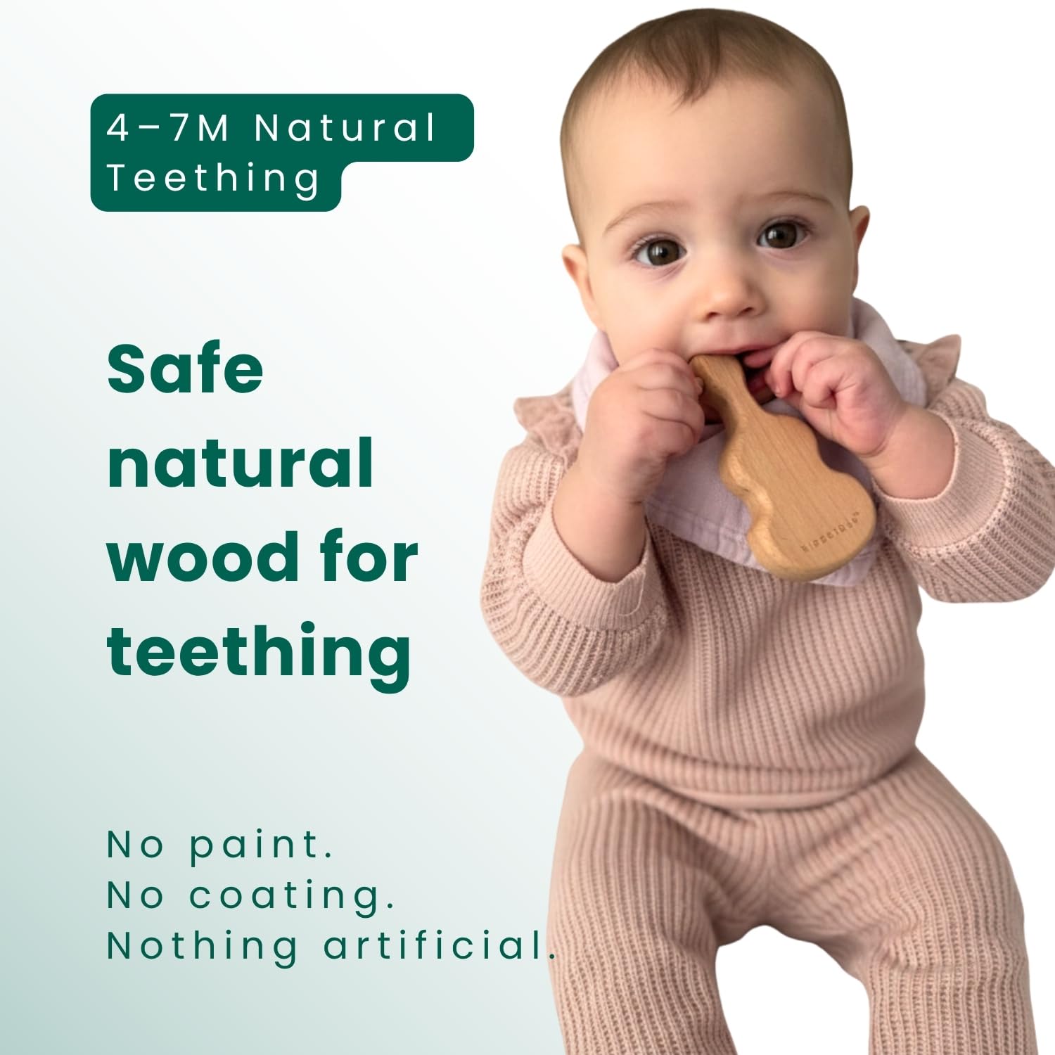 HippoToys Wooden Baby Rattle - Natural Beechwood Teething Toy for 0-12 Months, Montessori Sensory Gift