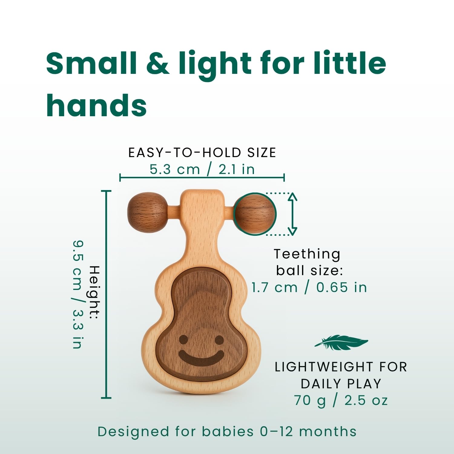 HippoToys Wooden Baby Rattle - Natural Beechwood Teething Toy for 0-12 Months, Montessori Sensory Gift