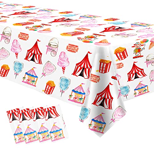 HIPVVILD Circus Theme Tablecloths 4 Pack - 54x108 Inch Disposable Plastic Table Cover for Carnival Birthday Parties