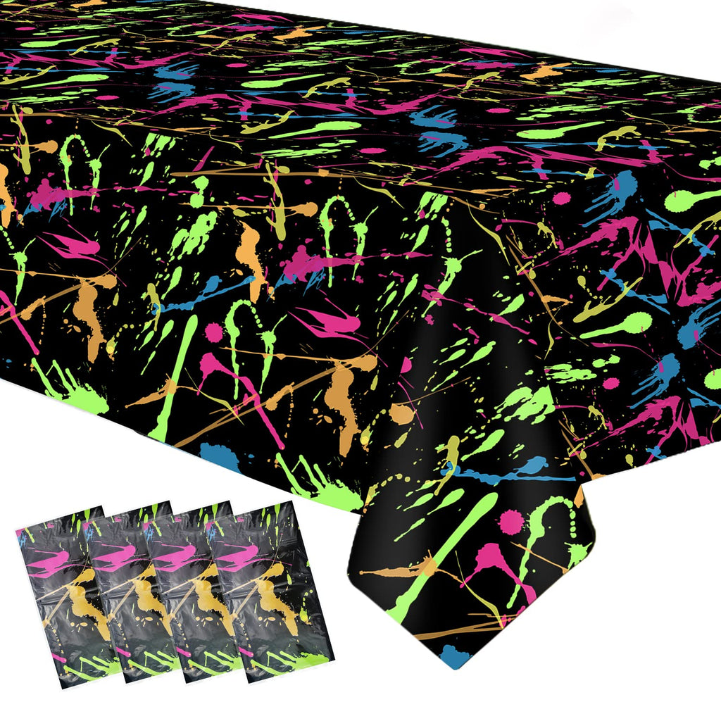 HIPVVILD Neon Party Tablecloths - 4 Pack Disposable Glow Graffiti Table Cover 54x108 Inches