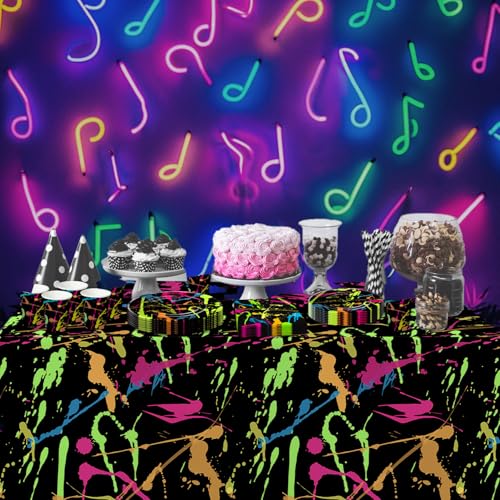 HIPVVILD Neon Party Tablecloths - 4 Pack Disposable Glow Graffiti Table Cover 54x108 Inches