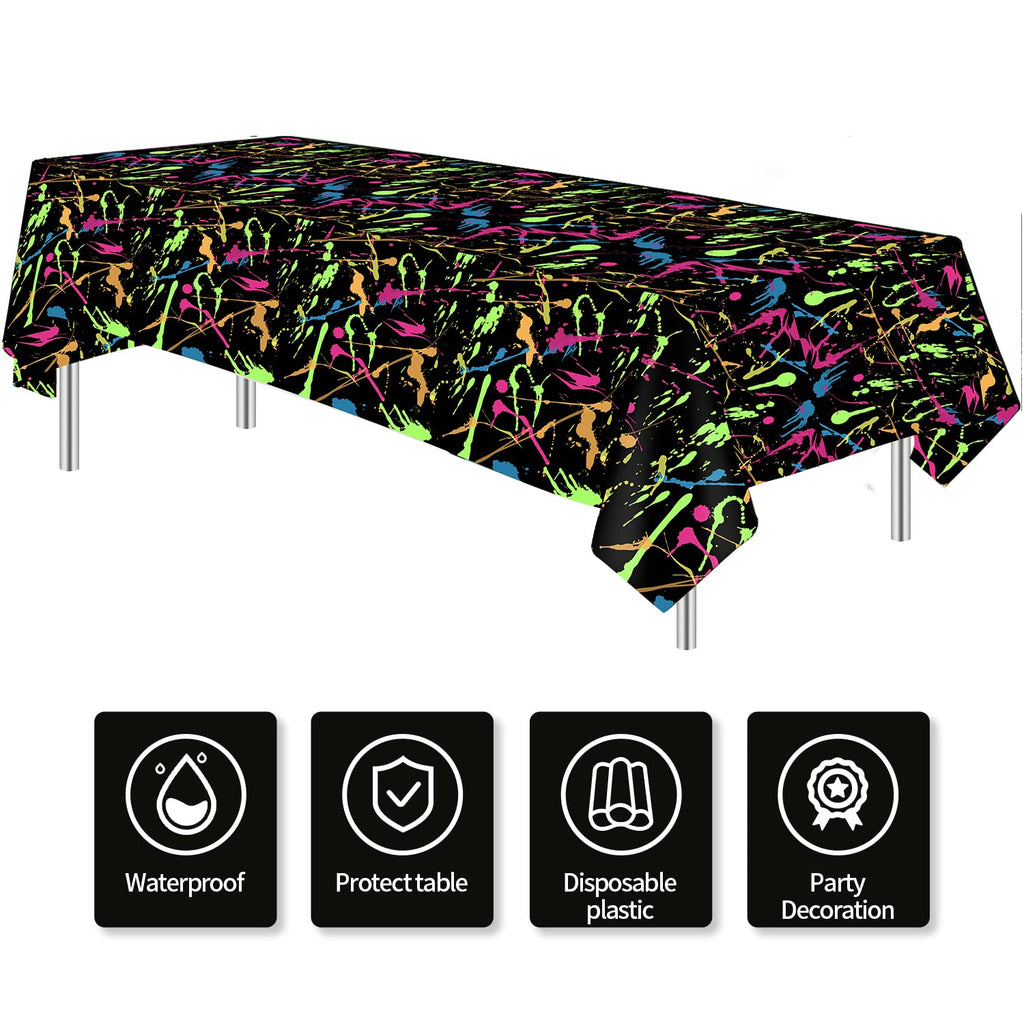 HIPVVILD Neon Party Tablecloths - 4 Pack Disposable Glow Graffiti Table Cover 54x108 Inches