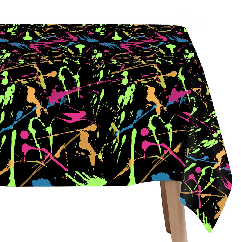 HIPVVILD Neon Party Tablecloths - 4 Pack Disposable Glow Graffiti Table Cover 54x108 Inches