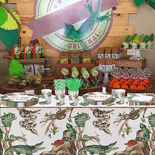HIPVVILD Reptile Birthday Tablecloths - 4 Pack Disposable 54x108in Jungle Animal Party Cover
