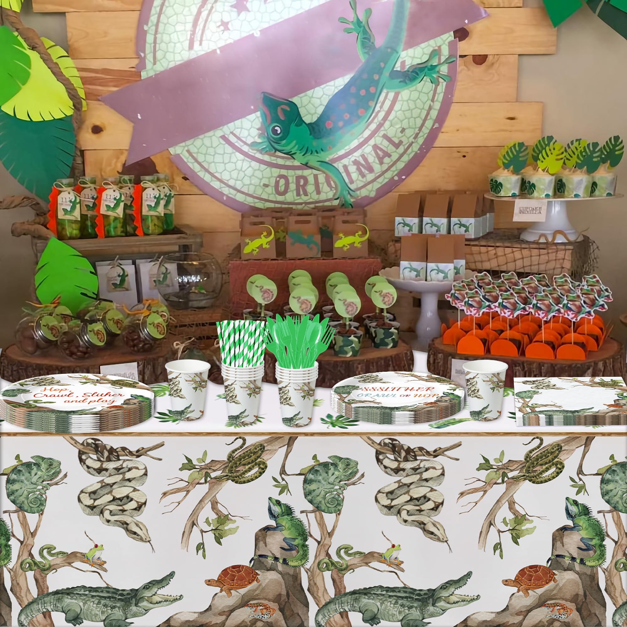 HIPVVILD Reptile Birthday Tablecloths - 4 Pack Disposable 54x108in Jungle Animal Party Cover