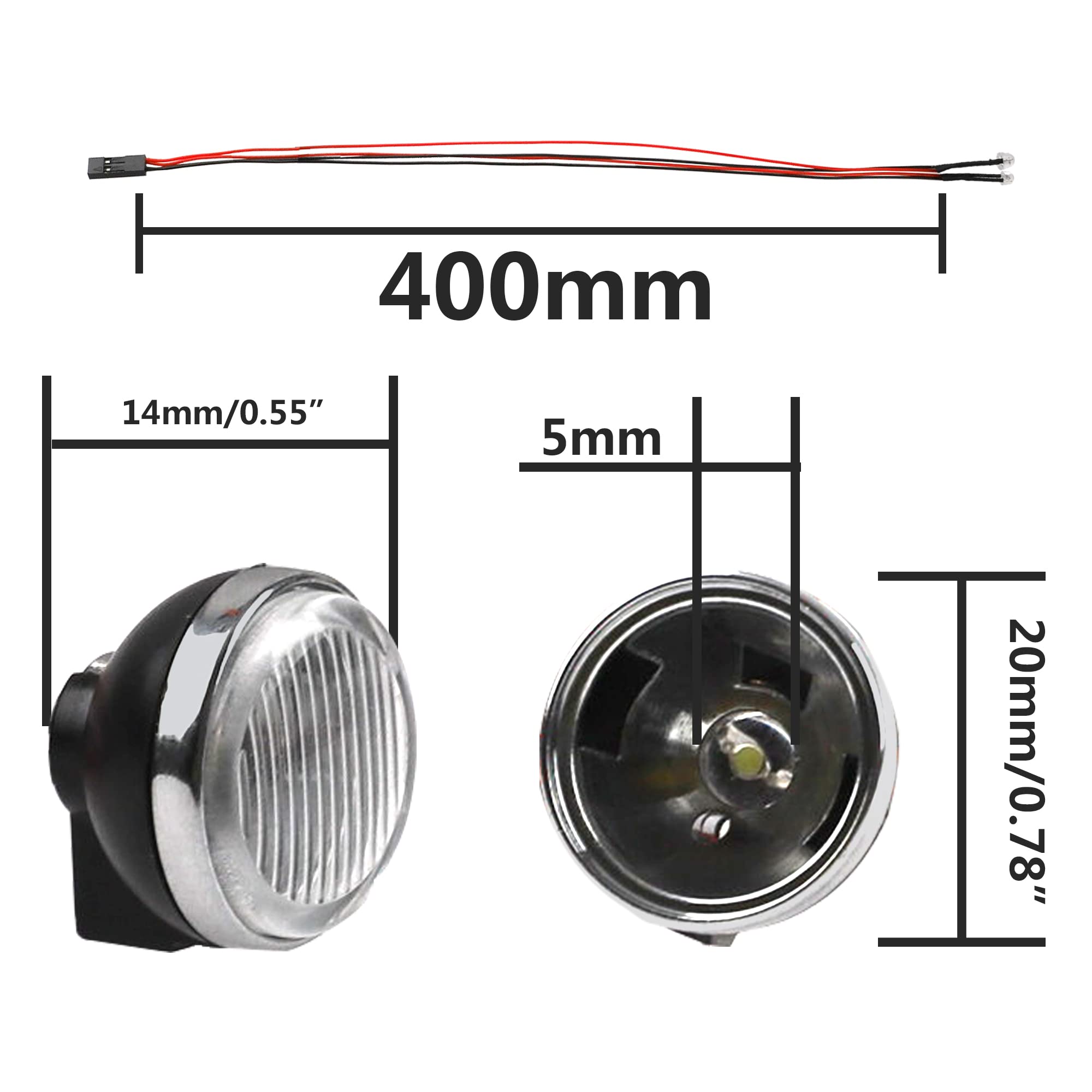 HIRCQOO 1/10 RC Crawler LED Headlights - 18mm & 20mm White LED Lamps for TRX-4, SCX10, Redcat Gen8