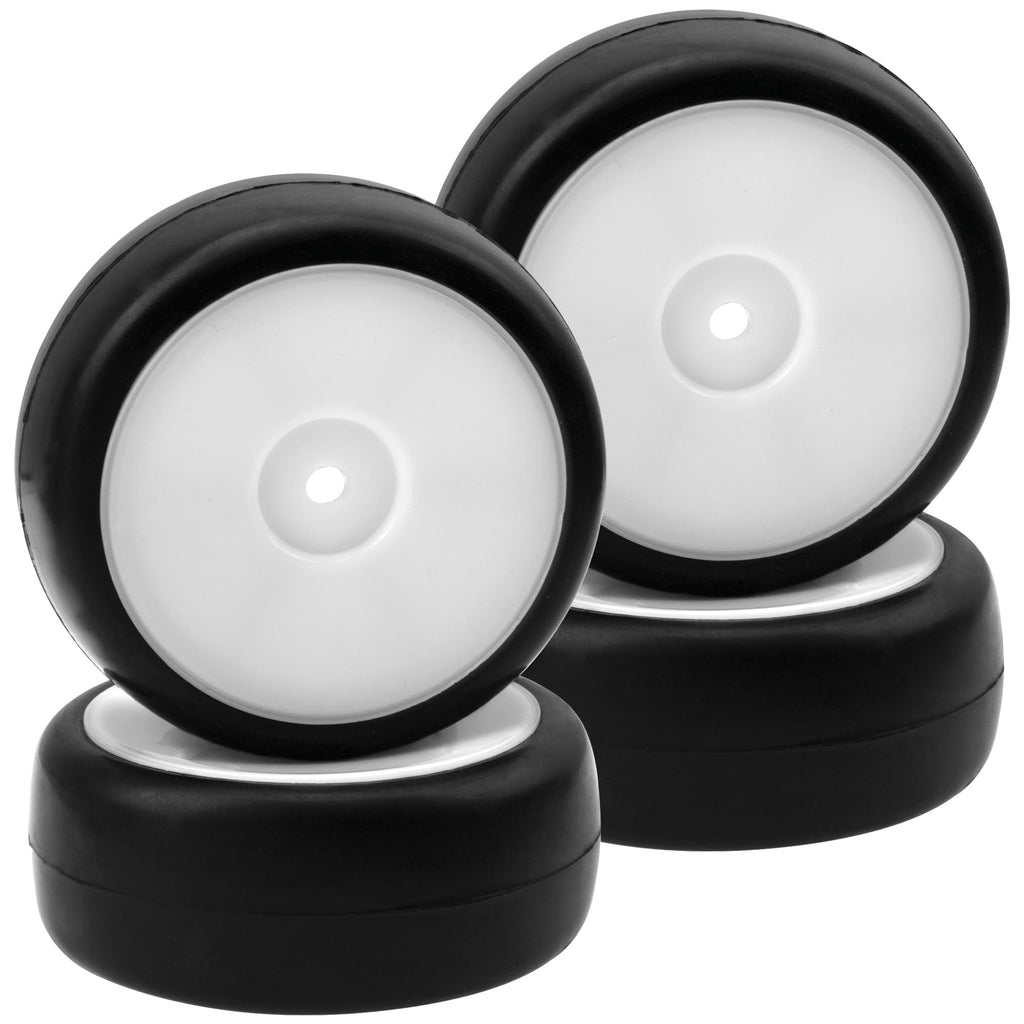 HIRCQOO 12mm Hex Hub Plastic Wheel Rims & Rubber Tires with Foam for 1/10 On-Road RC Cars (White)