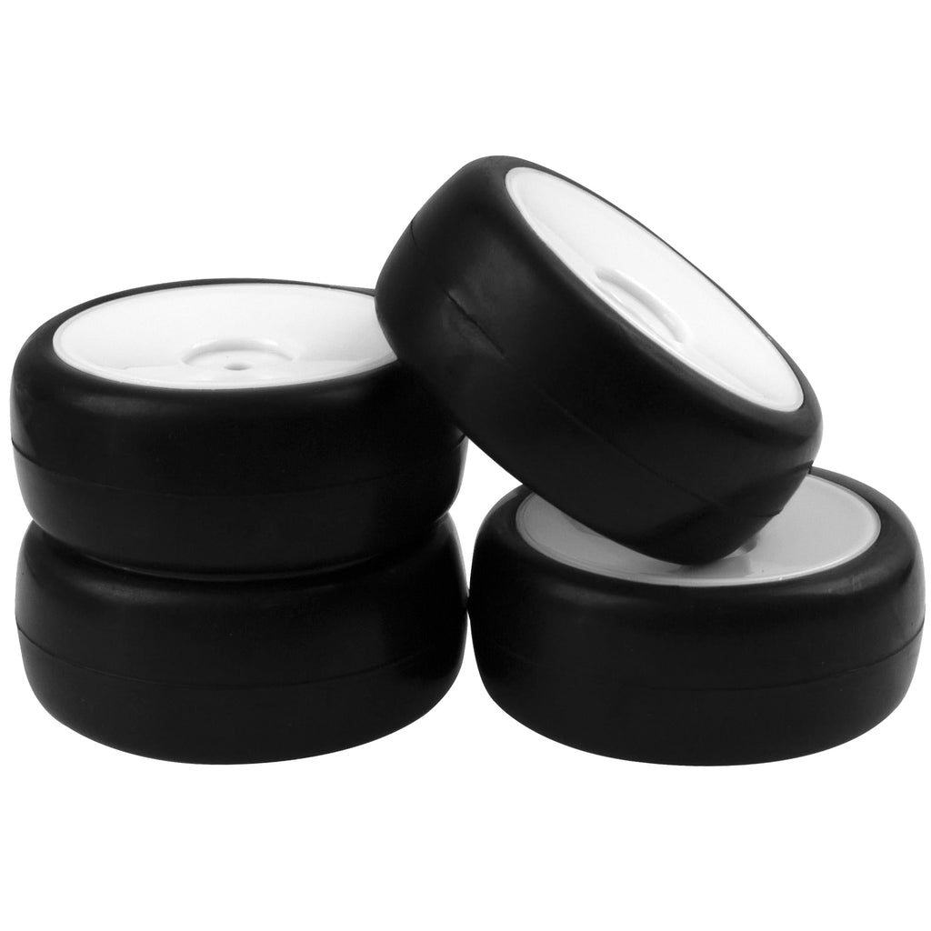 HIRCQOO 12mm Hex Hub Plastic Wheel Rims & Rubber Tires with Foam for 1/10 On-Road RC Cars (White)