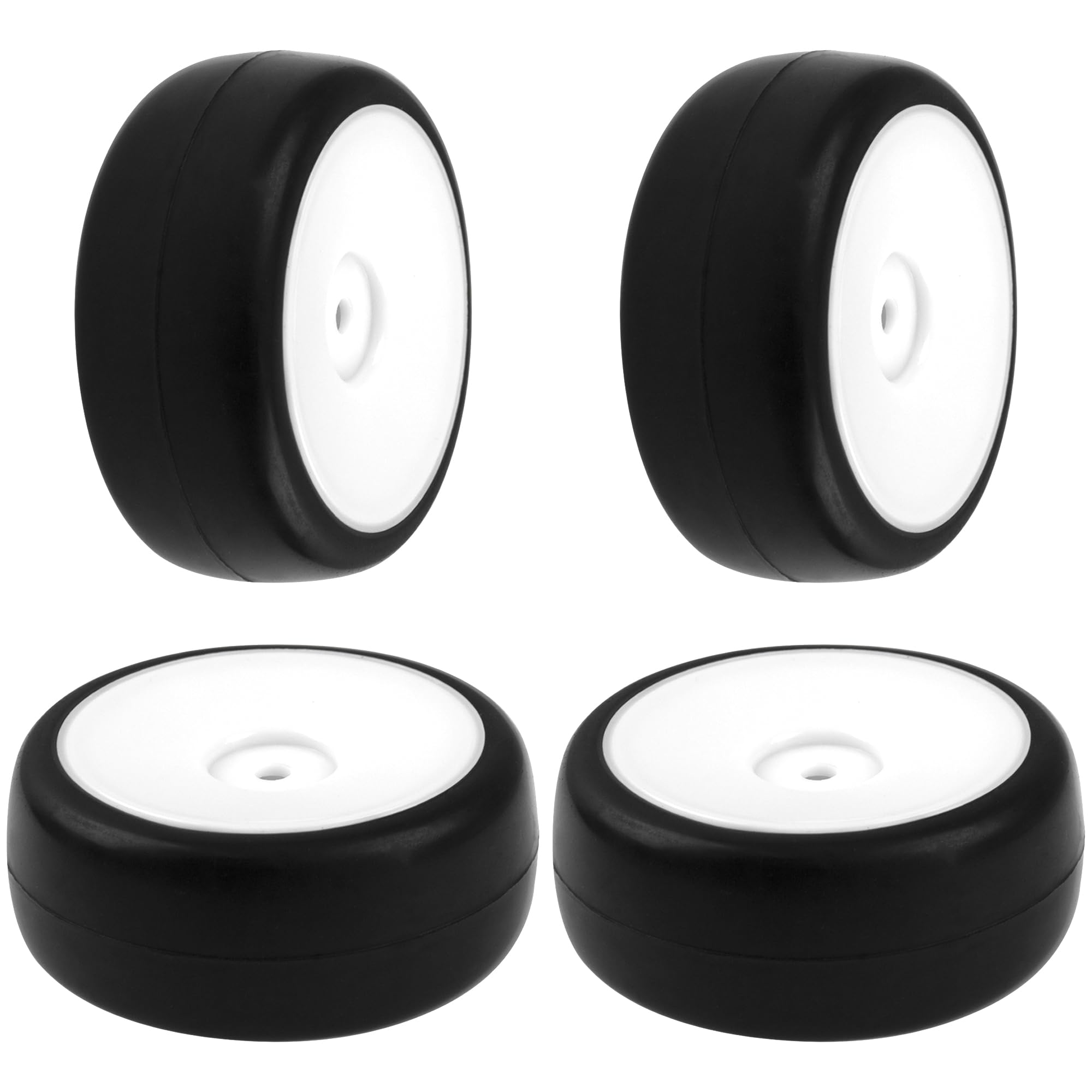 HIRCQOO 12mm Hex Hub Plastic Wheel Rims & Rubber Tires with Foam for 1/10 On-Road RC Cars (White)