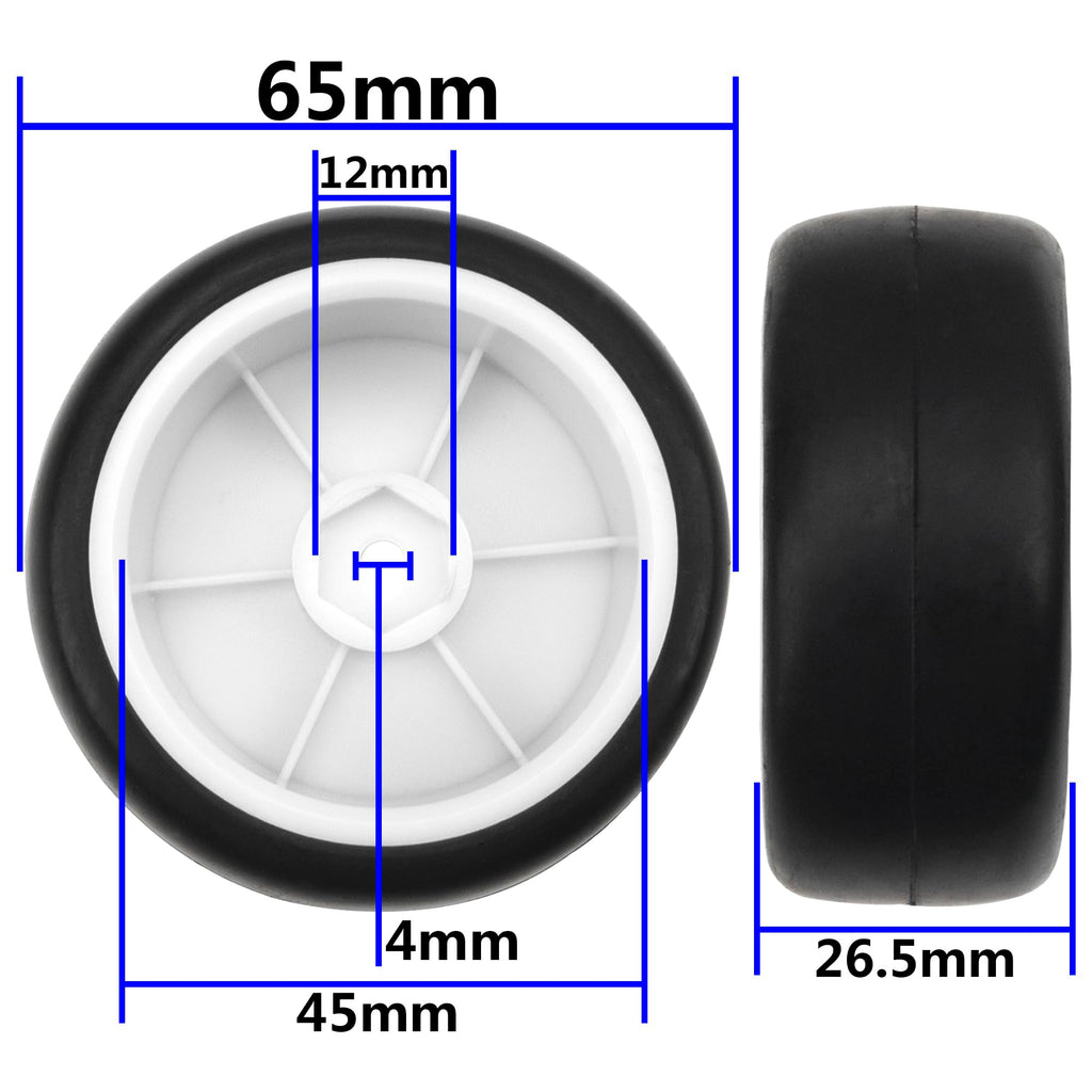 HIRCQOO 12mm Hex Hub Plastic Wheel Rims & Rubber Tires with Foam for 1/10 On-Road RC Cars (White)