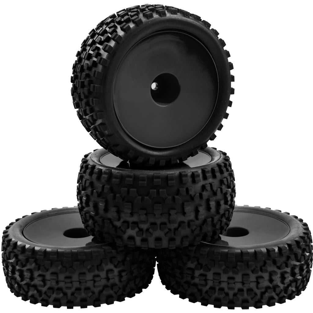HIRCQOO 4-Pack 1/10 Scale RC Buggy Tires and Wheels – 88mm OD, 12mm Hex, Soft Rubber with Foam Inserts