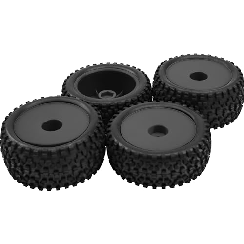 HIRCQOO 4-Pack 1/10 Scale RC Buggy Tires and Wheels – 88mm OD, 12mm Hex, Soft Rubber with Foam Inserts