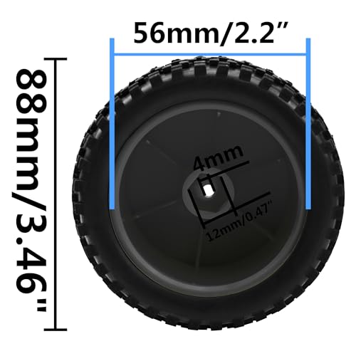 HIRCQOO 4-Pack 1/10 Scale RC Buggy Tires and Wheels – 88mm OD, 12mm Hex, Soft Rubber with Foam Inserts