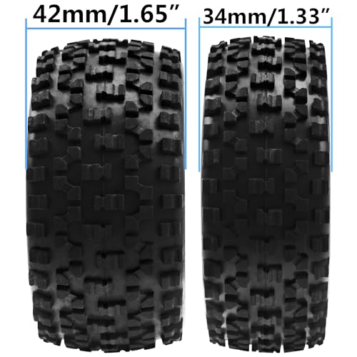 HIRCQOO 4-Pack 1/10 Scale RC Buggy Tires and Wheels – 88mm OD, 12mm Hex, Soft Rubber with Foam Inserts