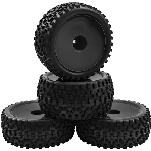 HIRCQOO 4-Pack 1/10 Scale RC Buggy Tires and Wheels – 88mm OD, 12mm Hex, Soft Rubber with Foam Inserts