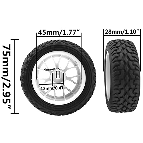 HIRCQOO 75mm RC Tires & Wheels 12mm Hex – 4 Pack, Foam Inserts – for 1/10 On-Road Touring Cars & 1/14 Buggy
