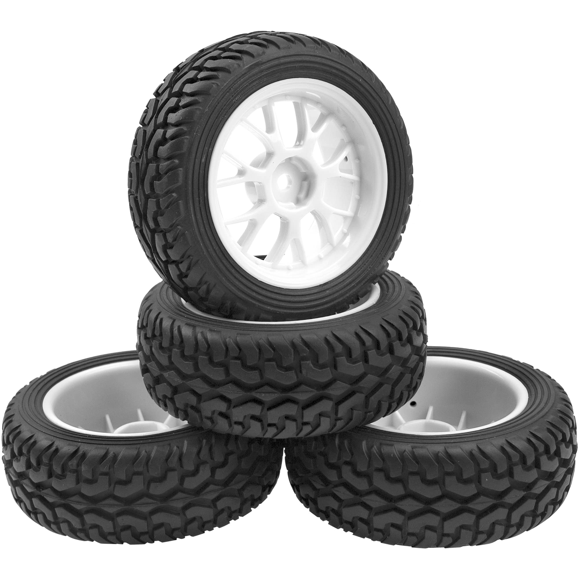 HIRCQOO 75mm RC Tires & Wheels 12mm Hex – 4 Pack, Foam Inserts – for 1/10 On-Road Touring Cars & 1/14 Buggy