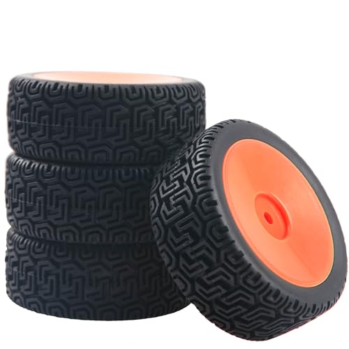 HIRCQOO RC 12mm Hex Hub Red Wheel Rims & Rubber Tires – 70mm Diameter for 1/10 On-Road Touring Cars, Fits HSP Tamiya HPI Kyosho WLtoys Traxxas