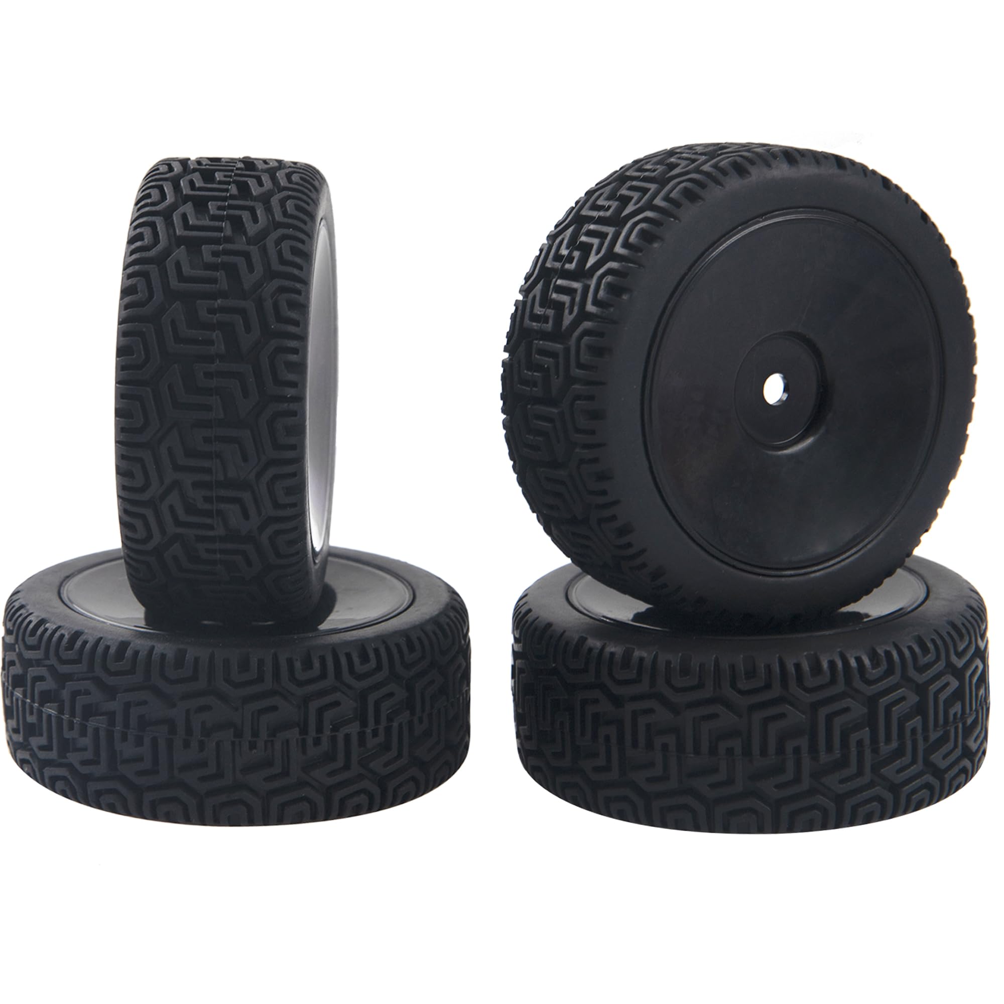 HIRCQOO RC 12mm Hex Hub Wheel Rims & Rubber Tires - Black 70mm for 1/10 On-Road Touring Car, Fits HSP Tamiya HPI Kyosho Traxxas WLtoys
