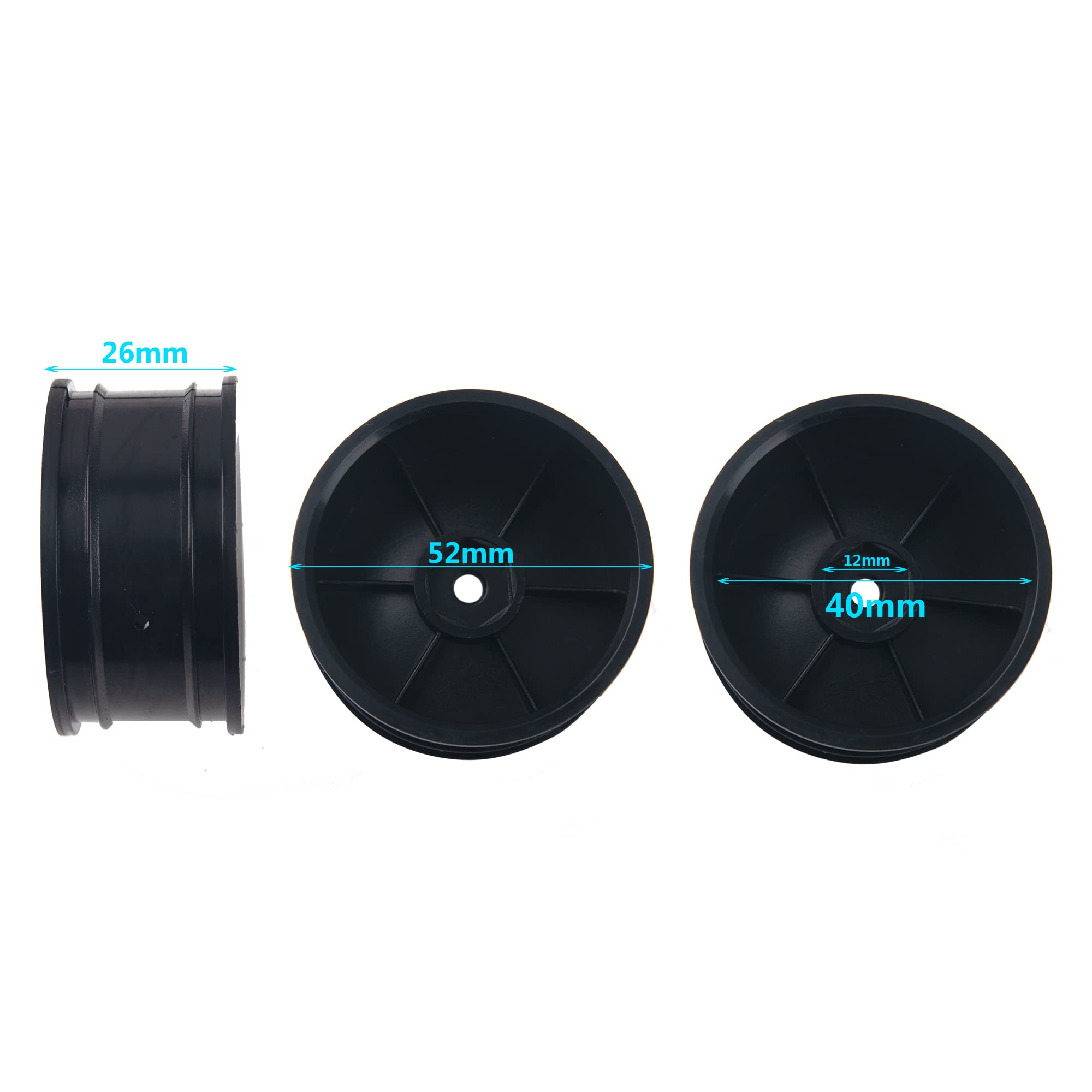 HIRCQOO RC 12mm Hex Hub Wheel Rims & Rubber Tires - Black 70mm for 1/10 On-Road Touring Car, Fits HSP Tamiya HPI Kyosho Traxxas WLtoys