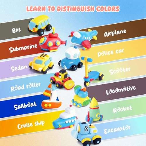 hittaty Air Dry Clay Kit for Kids – 12 Boxes Traffic Model Magic Clay with Tools, Soft Non-Sticky Self-Drying Clay for Ages 3+