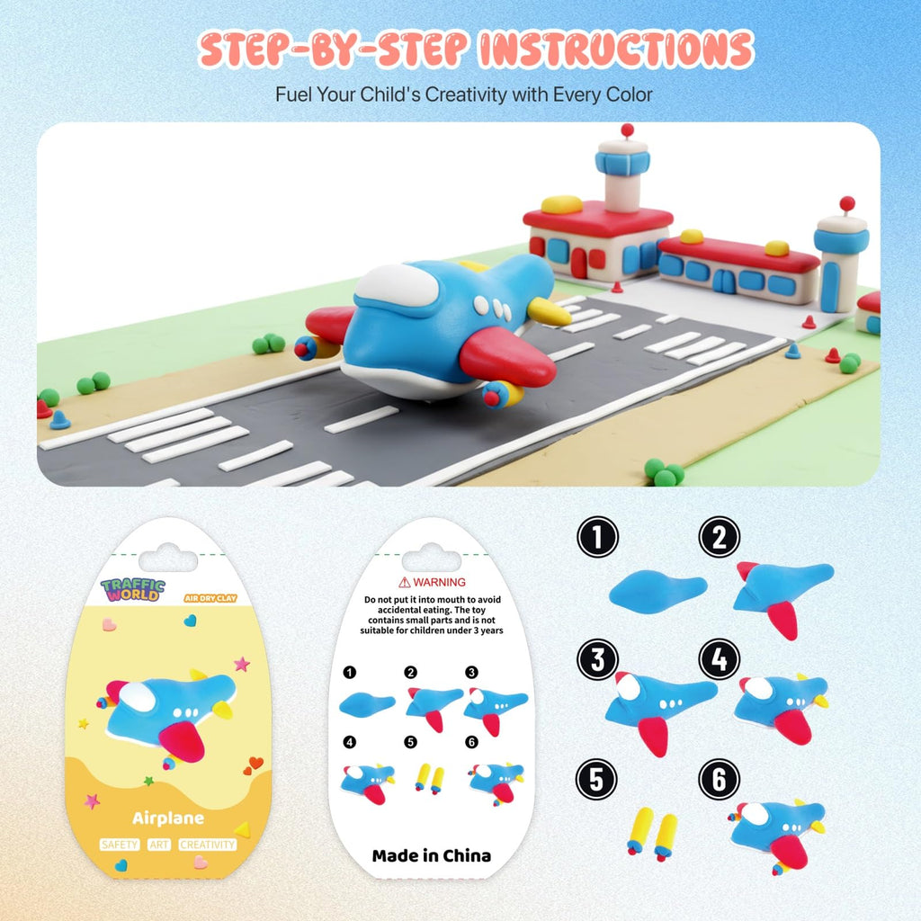 hittaty Air Dry Clay Kit for Kids – 12 Boxes Traffic Model Magic Clay with Tools, Soft Non-Sticky Self-Drying Clay for Ages 3+