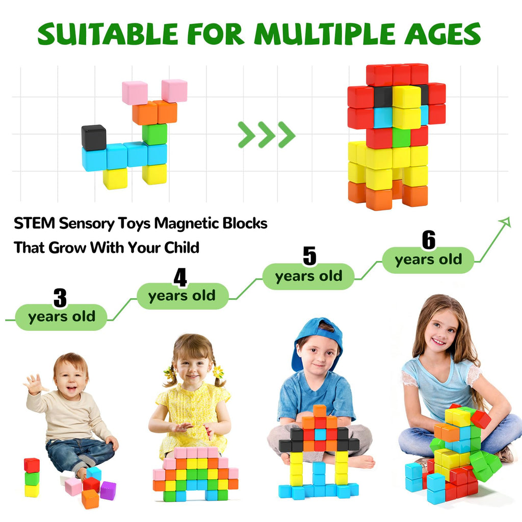 Hiwawind 40pc Magnetic Cubes: Safe STEM Building Blocks for Kids Ages 3-6 with Satisfying Click Sounds