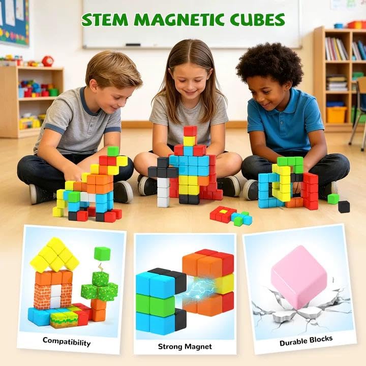 Hiwawind 40pc Magnetic Cubes: Safe STEM Building Blocks for Kids Ages 3-6 with Satisfying Click Sounds