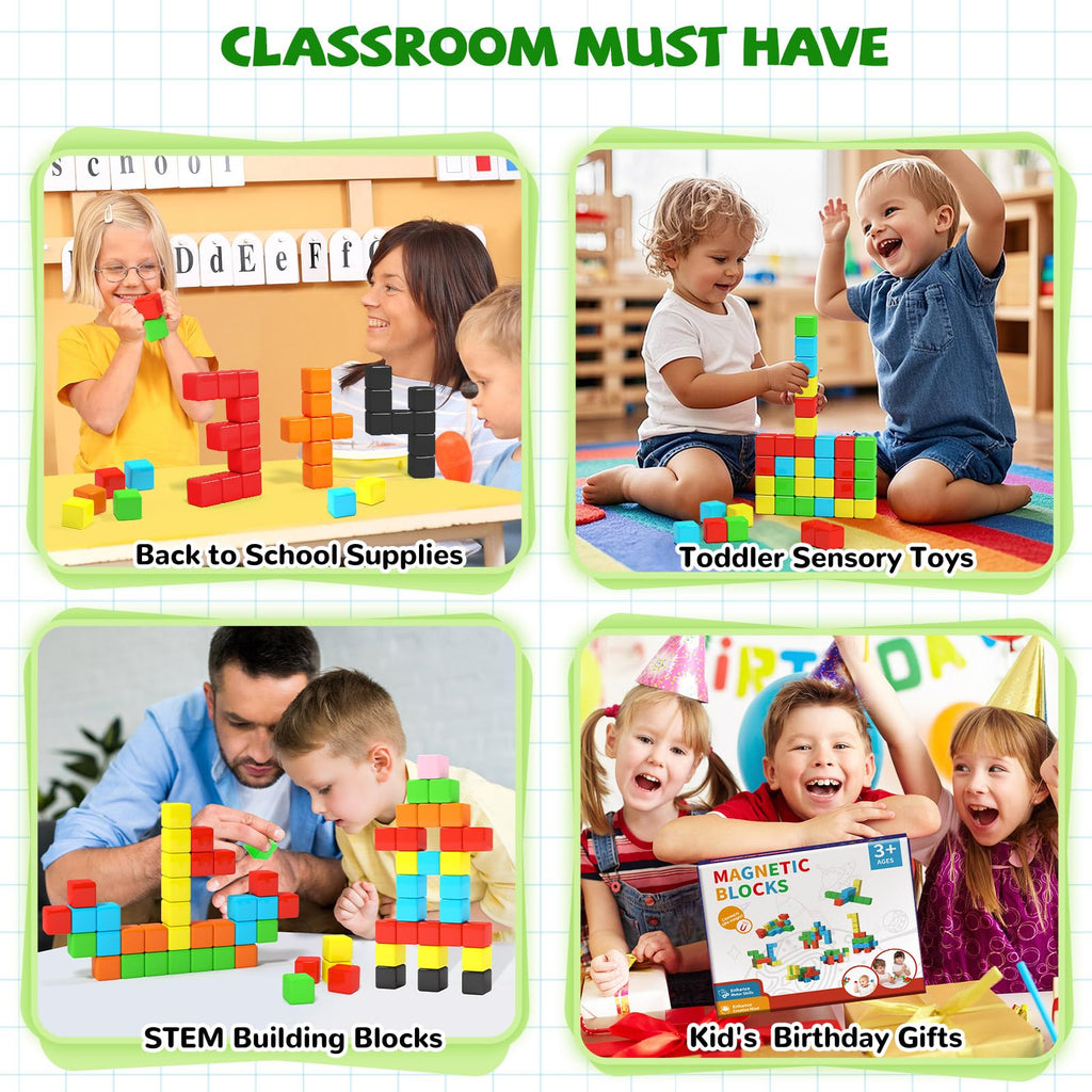Hiwawind 40pc Magnetic Cubes: Safe STEM Building Blocks for Kids Ages 3-6 with Satisfying Click Sounds