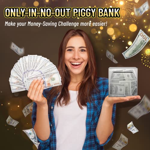 hizgo 4.7-Inch Stainless Steel Piggy Bank – Break-to-Access Savings Cube with Free Stickers