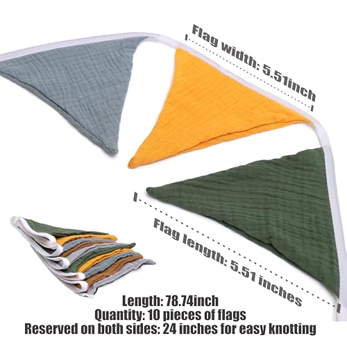 HJKlove Sage Green Cotton Triangle Banner - 12 Double-Sided Flags, 78.7 Inch for Nursery, Party, Wedding Decor