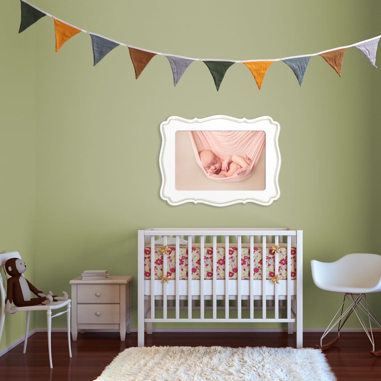 HJKlove Sage Green Cotton Triangle Banner - 12 Double-Sided Flags, 78.7 Inch for Nursery, Party, Wedding Decor