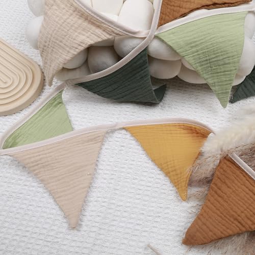 HJKlove Sage Green Triangle Pennant Banner - 78.7 Inch Linen Flag Banner for Nursery, Baby Shower, Birthday Party Decorations