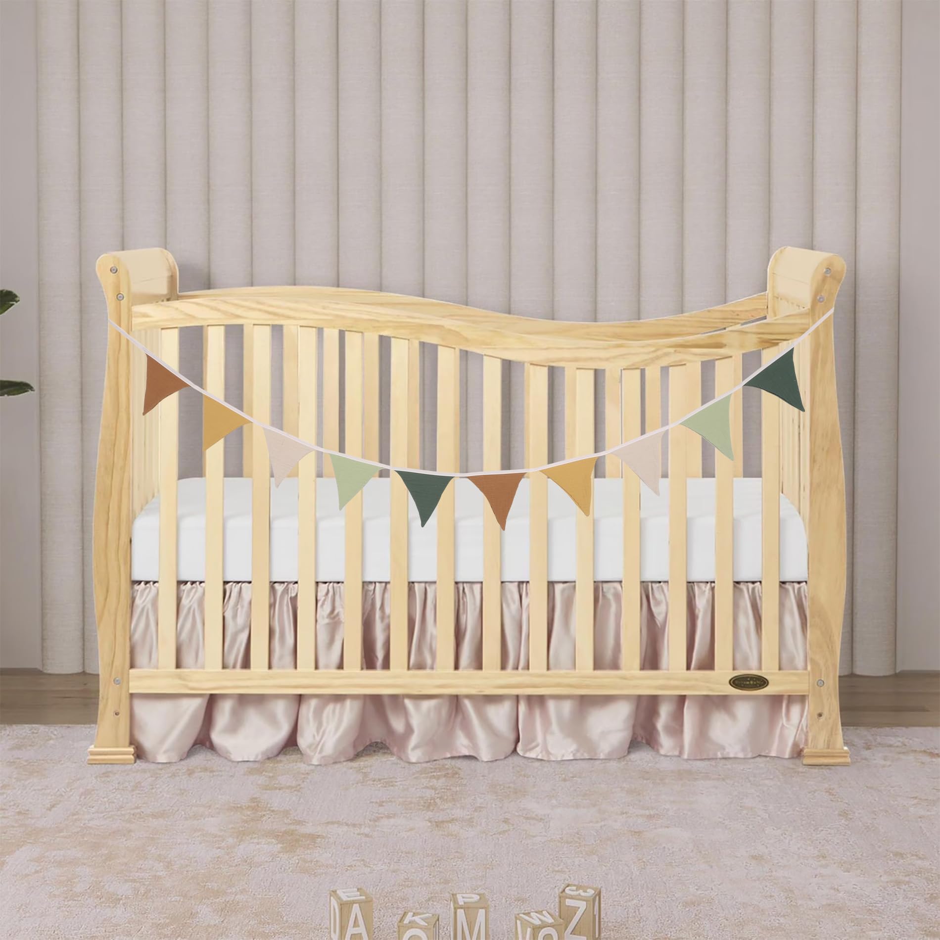 HJKlove Sage Green Triangle Pennant Banner - 78.7 Inch Linen Flag Banner for Nursery, Baby Shower, Birthday Party Decorations