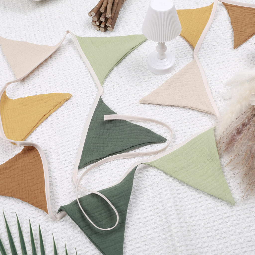 HJKlove Sage Green Triangle Pennant Banner - 78.7 Inch Linen Flag Banner for Nursery, Baby Shower, Birthday Party Decorations