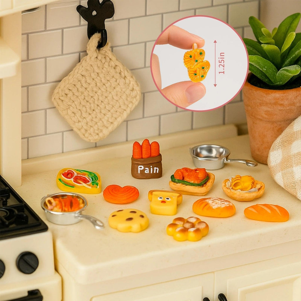 HKLMRO 150-Piece Resin Miniature Food and Drink Set for Dollhouse Pretend Play