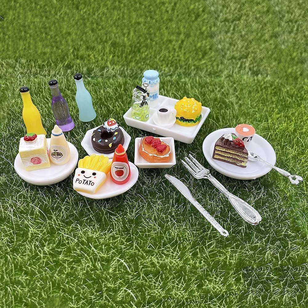 HKLMRO 150-Piece Resin Miniature Food and Drink Set for Dollhouse Pretend Play