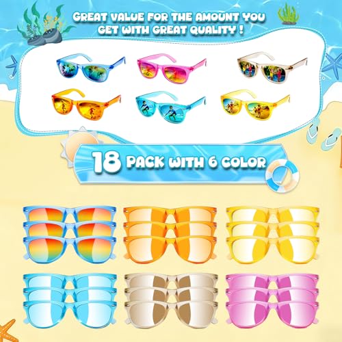 Hldgras 18 Pack Kids Sunglasses - UV400 Polarized Neon Party Favors for Ages 3-8