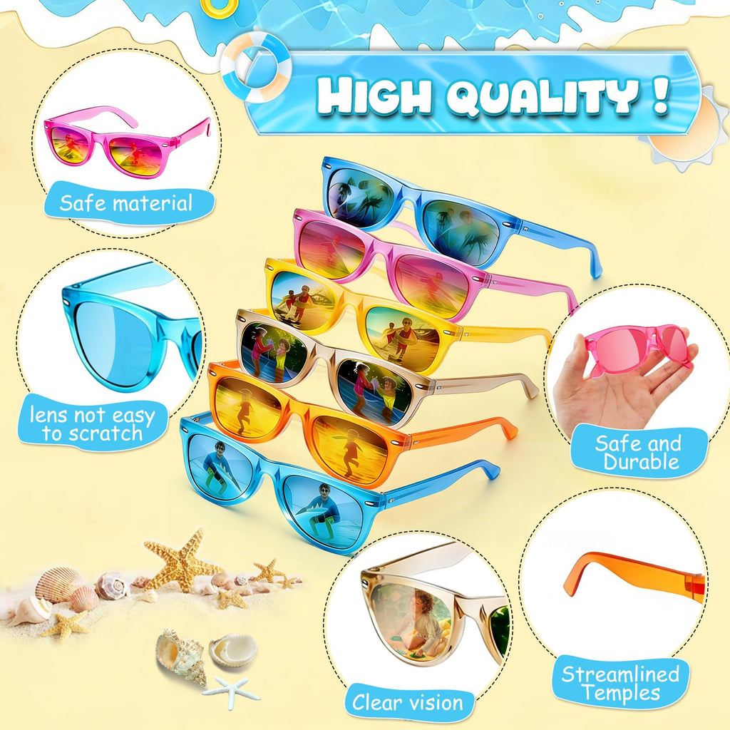 Hldgras 18 Pack Kids Sunglasses - UV400 Polarized Neon Party Favors for Ages 3-8